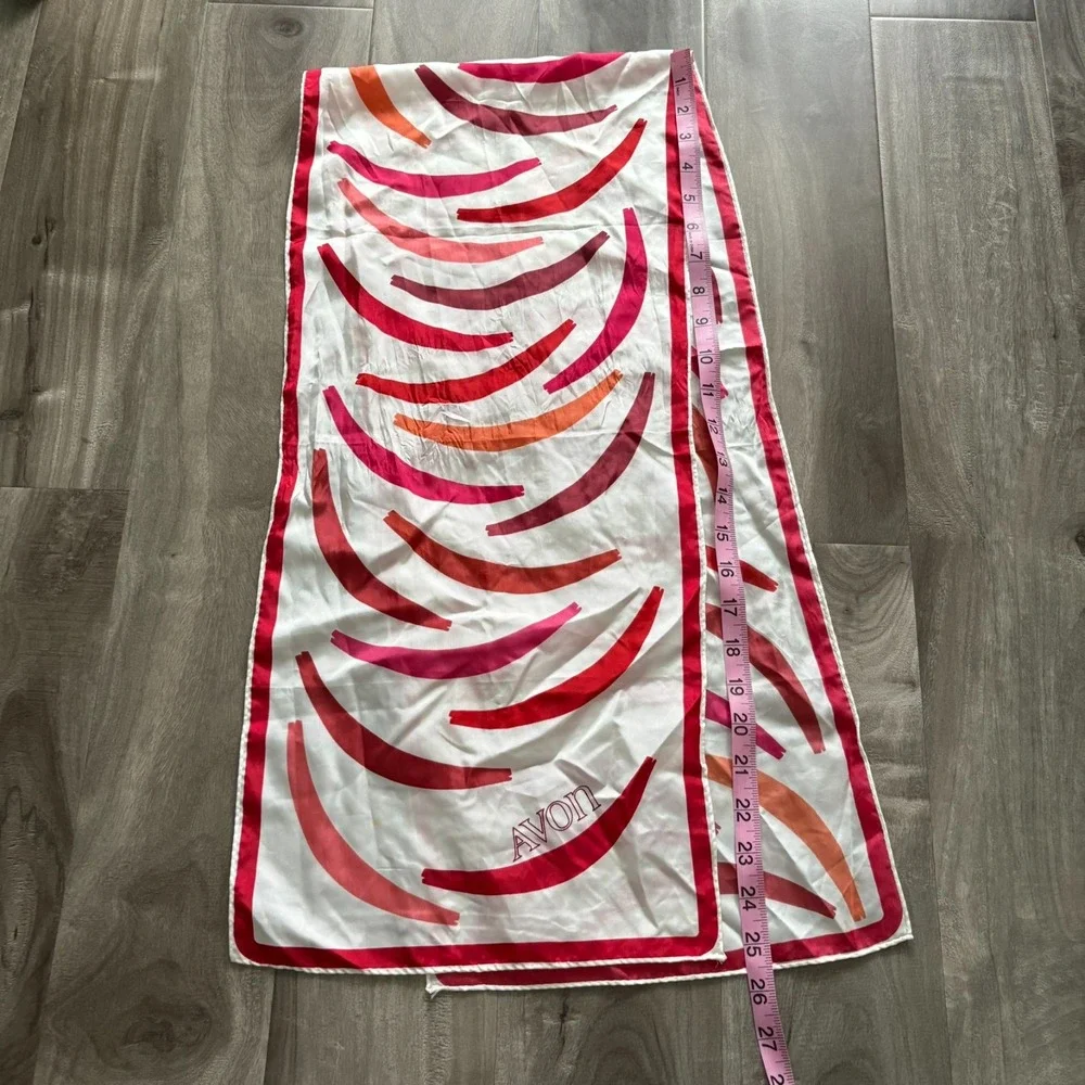 Vintage AVON Japan Scarf‎ Red Pink Brushstroke 100% Acetate 50